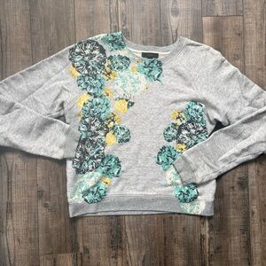 J. Crew Gray Floral Crewneck Sweatshirt with Teal & Yellow Blooms